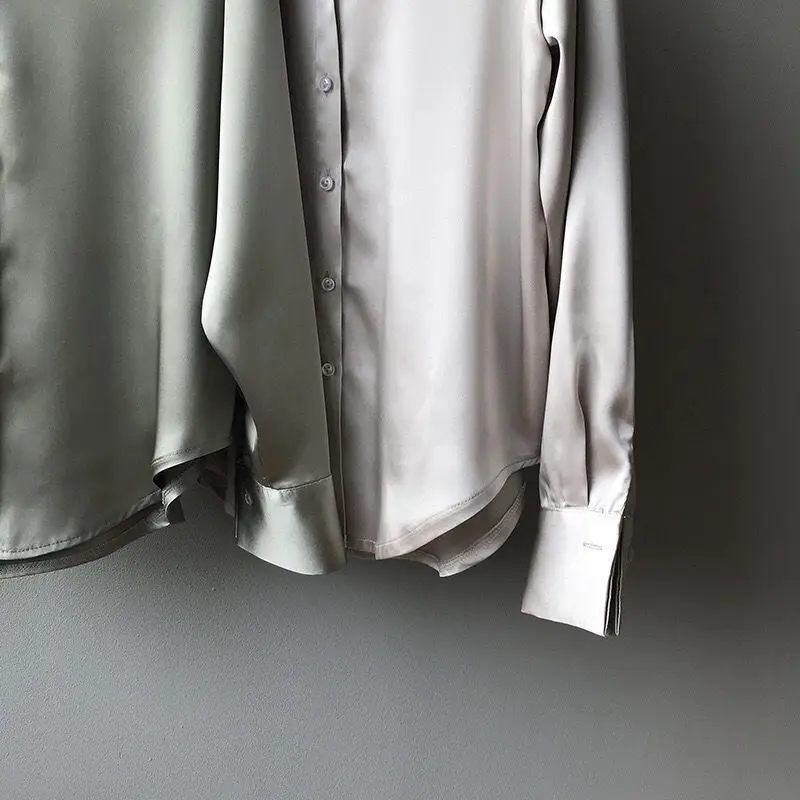 2021 Silk Satin Women's Shirt Light White Loose Fit — feature 17