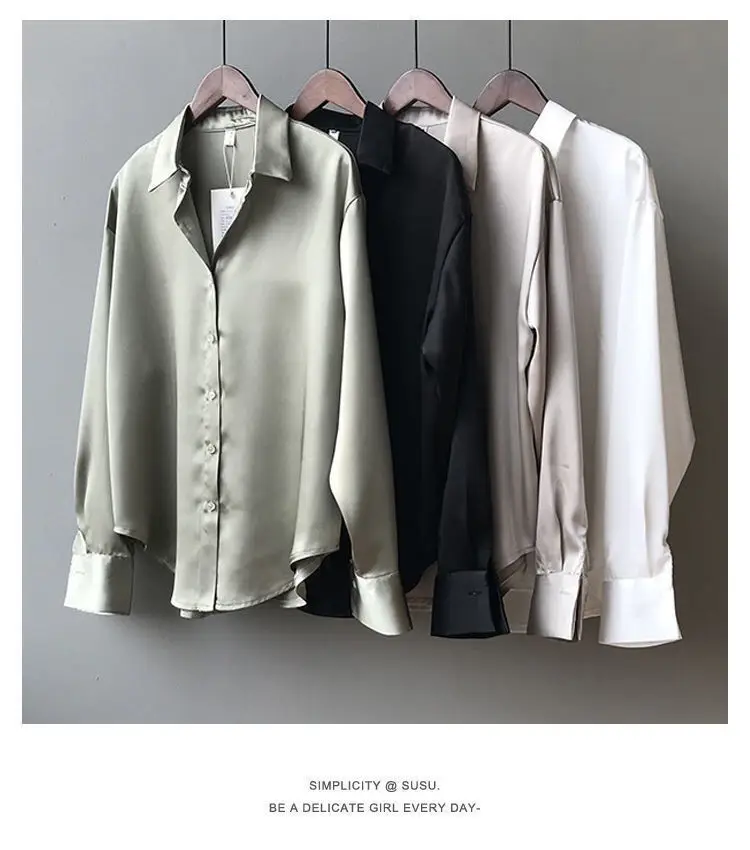 2021 Silk Satin Women's Shirt Light White Loose Fit — feature 2
