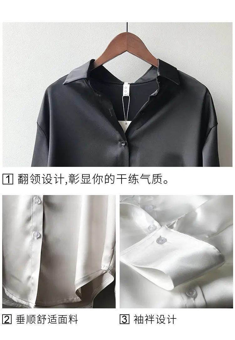 2021 Silk Satin Women's Shirt Light White Loose Fit — feature 5