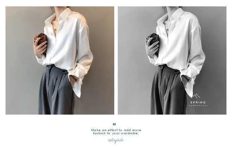 2021 Silk Satin Women's Shirt Light White Loose Fit — feature 6