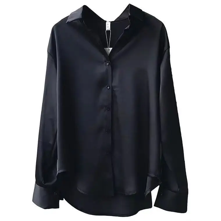 2021 Silk Satin Women's Shirt Light White Loose Fit - Image 2