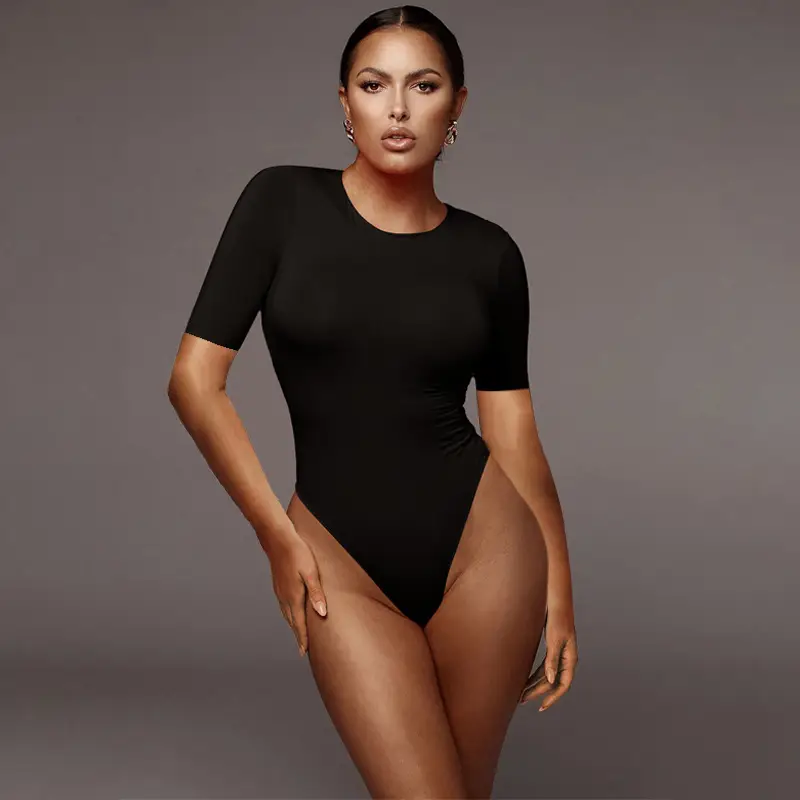 Women's White Tight Half Sleeve Base Coat Jumpsuit - Image 3