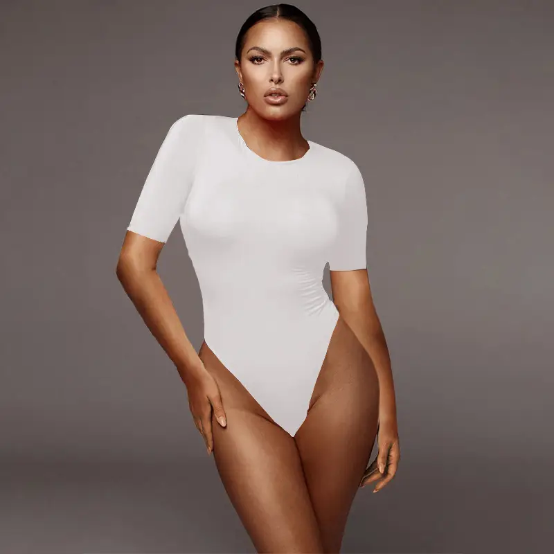 Women's White Tight Half Sleeve Base Coat Jumpsuit - Image 4