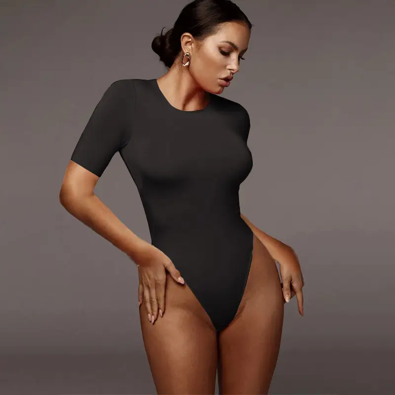 Women's White Tight Half Sleeve Base Coat Jumpsuit - Image 2