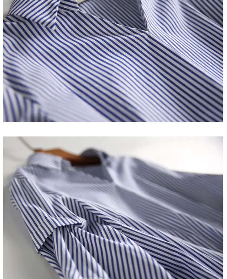 Women V Neck Striped Shirt Blue White Lantern Sleeve 2025 — feature 13