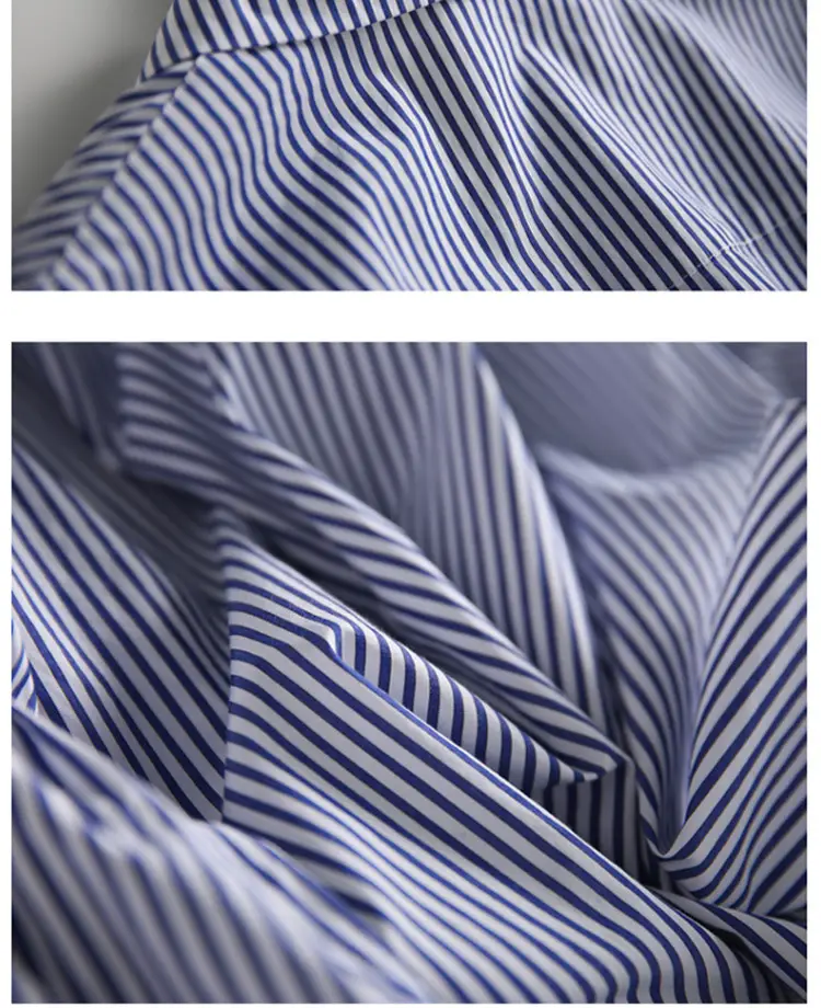 Women V Neck Striped Shirt Blue White Lantern Sleeve 2025 — feature 16