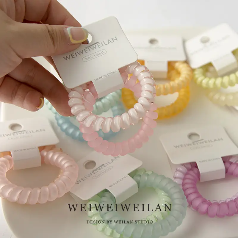 2 Card Pack Super Sweet Candy Color Transparent Frosted Telephone Line Hair Ring Simple Traceless Bracelet