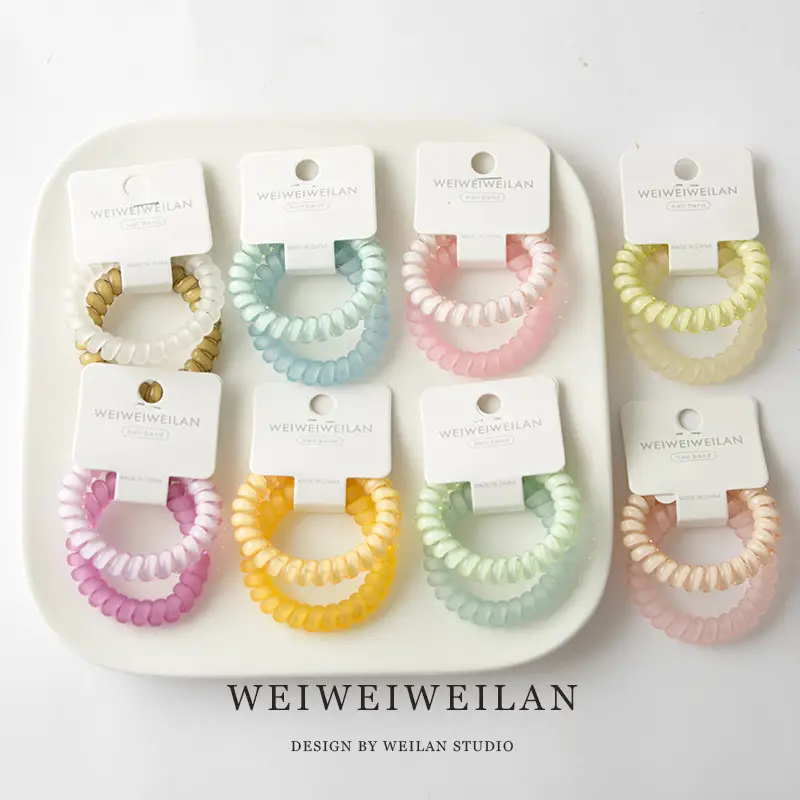 2 Card Pack Super Sweet Candy Color Transparent Frosted Telephone Line Hair Ring Simple Traceless Bracelet