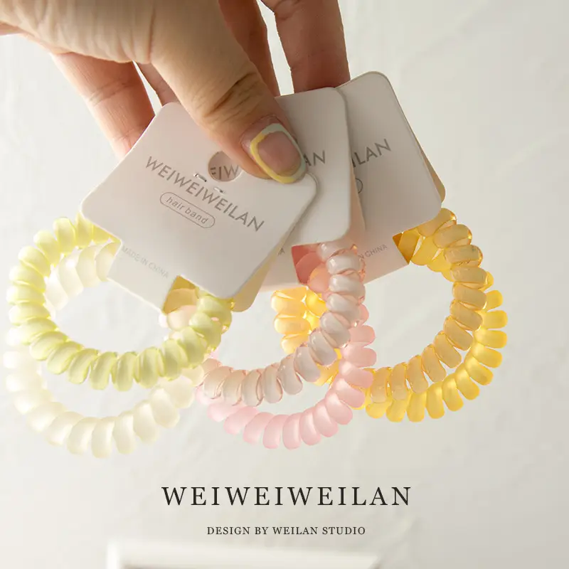 2 Card Pack Super Sweet Candy Color Transparent Frosted Telephone Line Hair Ring Simple Traceless Bracelet