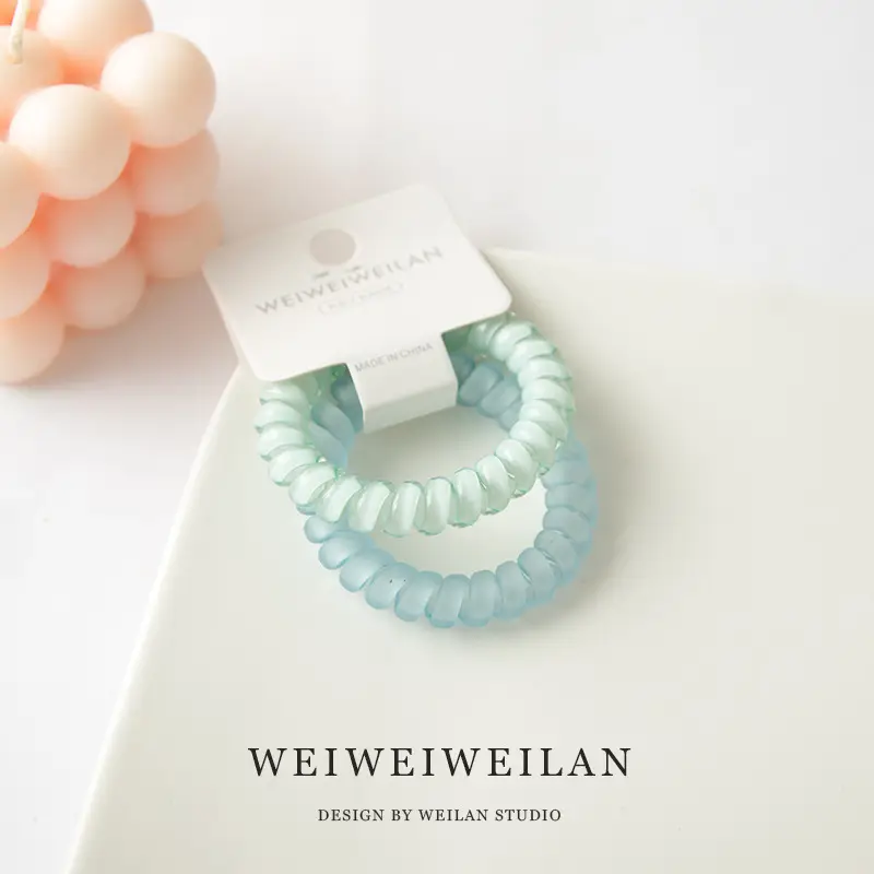2 Card Pack Super Sweet Candy Color Transparent Frosted Telephone Line Hair Ring Simple Traceless Bracelet