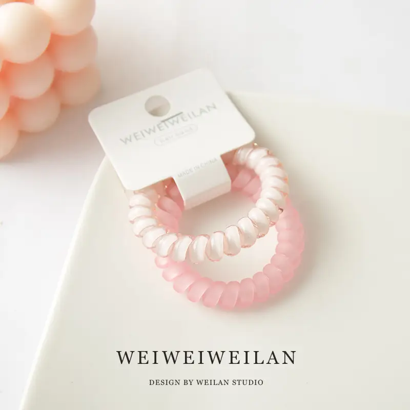 2 Card Pack Super Sweet Candy Color Transparent Frosted Telephone Line Hair Ring Simple Traceless Bracelet