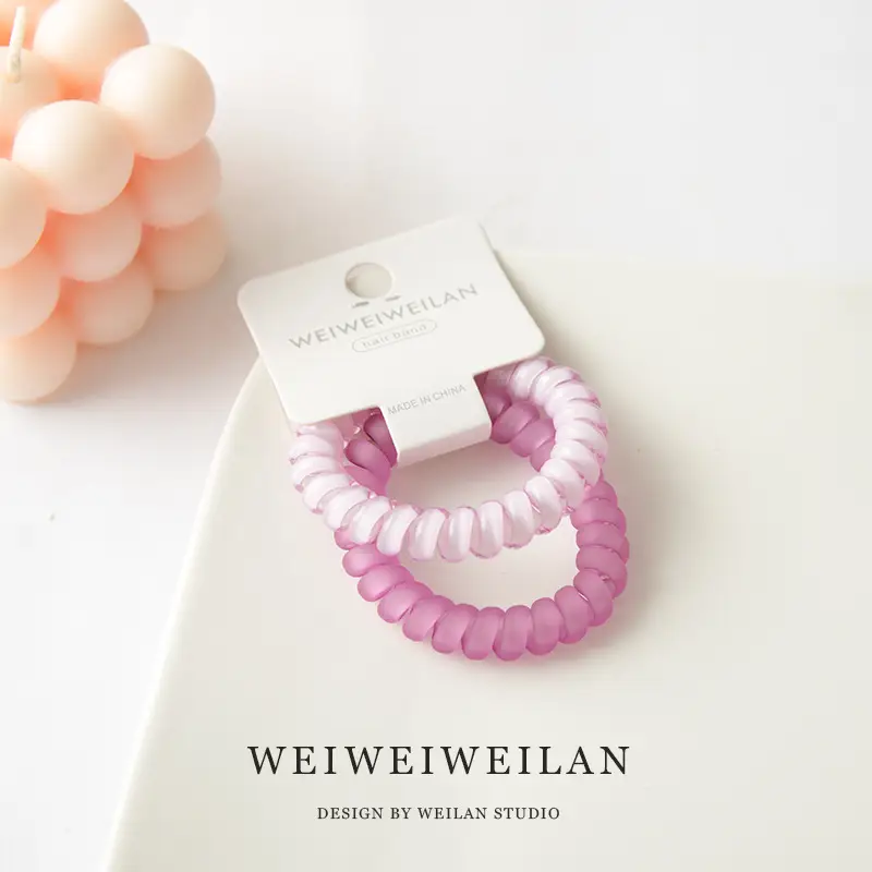 2 Card Pack Super Sweet Candy Color Transparent Frosted Telephone Line Hair Ring Simple Traceless Bracelet