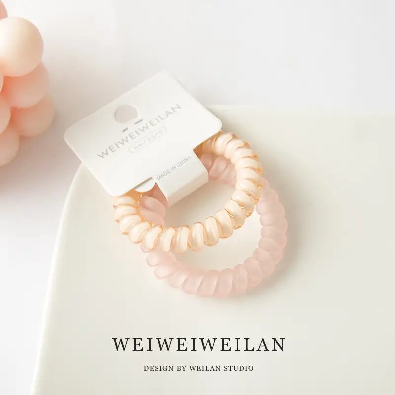 2 Card Pack Super Sweet Candy Color Transparent Frosted Telephone Line Hair Ring Simple Traceless Bracelet