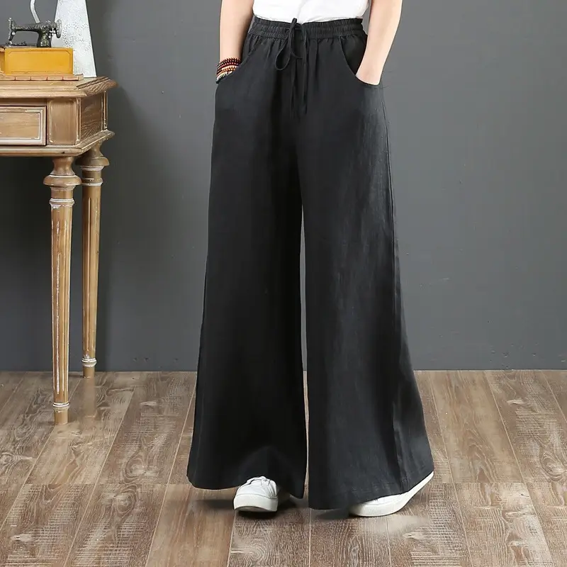 Korean Cotton Linen Wide Leg Pants Large - Image 4