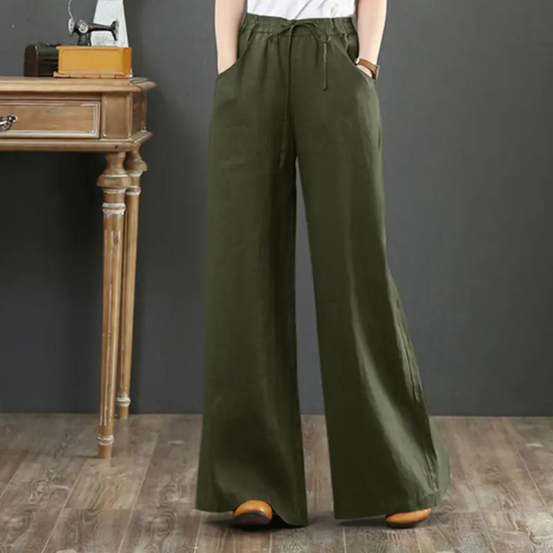Korean Cotton Linen Wide Leg Pants Large - Image 8