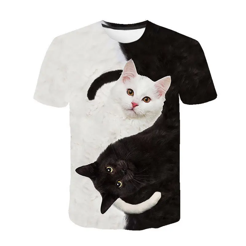 3D Printed Cat T-Shirt Black White Couple Design
