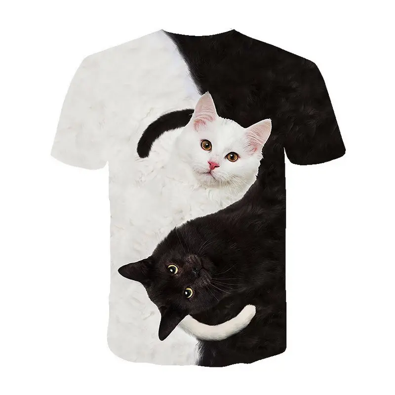 3D Printed Cat T-Shirt Black White Couple Design