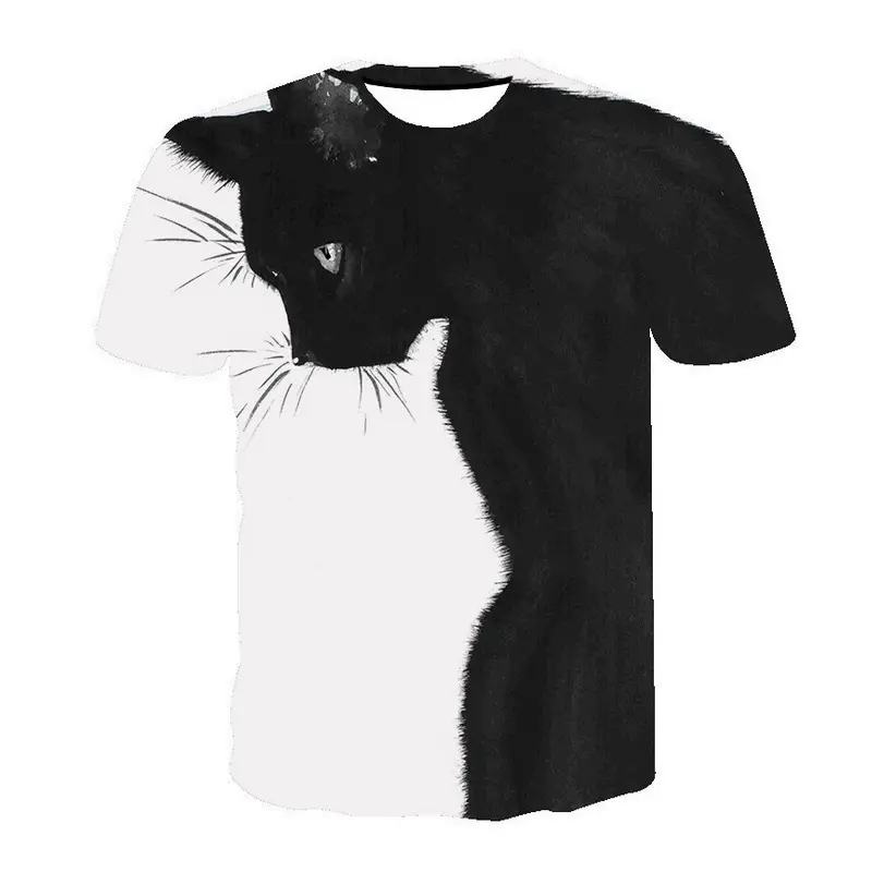 3D Printed Cat T-Shirt Black White Couple Design
