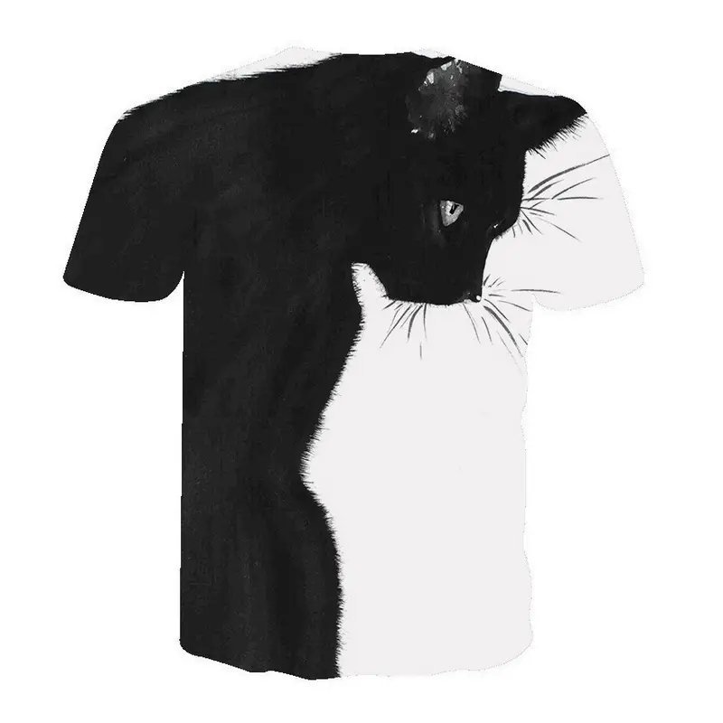 3D Printed Cat T-Shirt Black White Couple Design