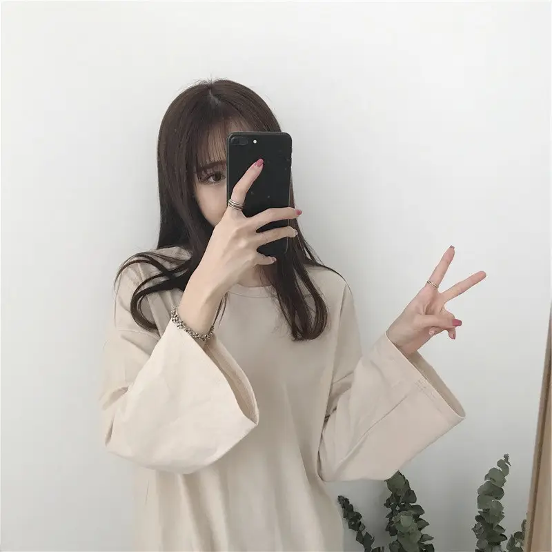 Women Long Sleeve T-Shirt Purple Loose Spring Autumn Korean Style - Image 17