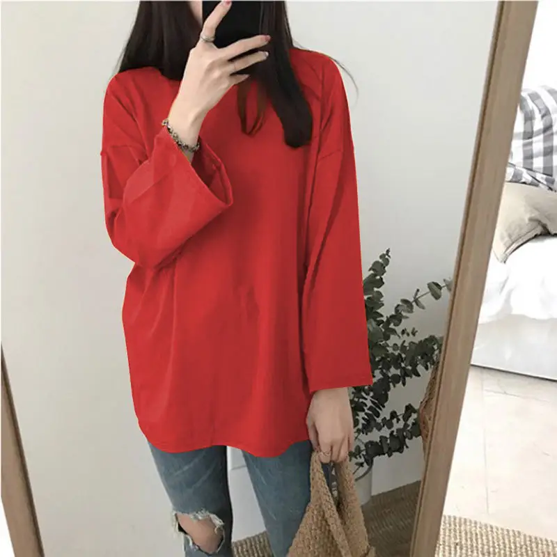 Women Long Sleeve T-Shirt Purple Loose Spring Autumn Korean Style — feature 19