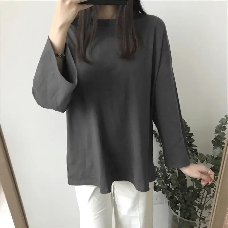 Women Long Sleeve T-Shirt Purple Loose Spring Autumn Korean Style - Image 13