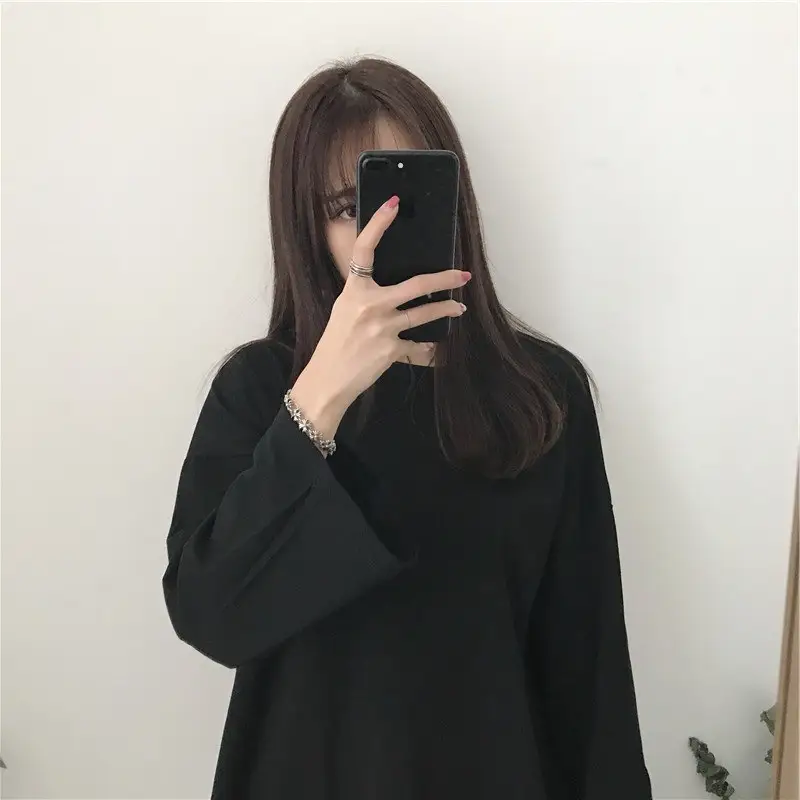 Women Long Sleeve T-Shirt Purple Loose Spring Autumn Korean Style - Image 2