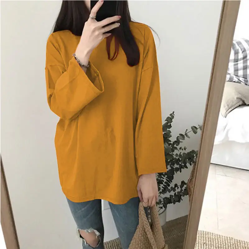 Women Long Sleeve T-Shirt Purple Loose Spring Autumn Korean Style - Image 5