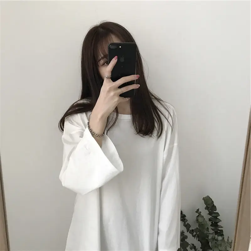 Women Long Sleeve T-Shirt Purple Loose Spring Autumn Korean Style - Image 6