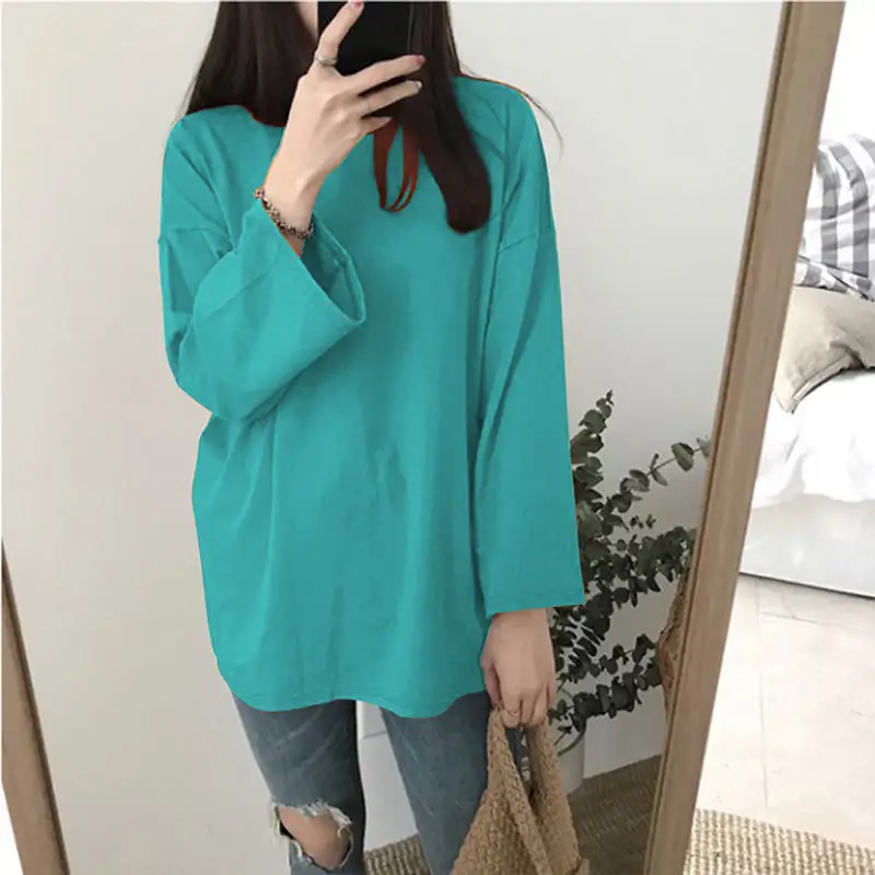 Women Long Sleeve T-Shirt Purple Loose Spring Autumn Korean Style - Image 9