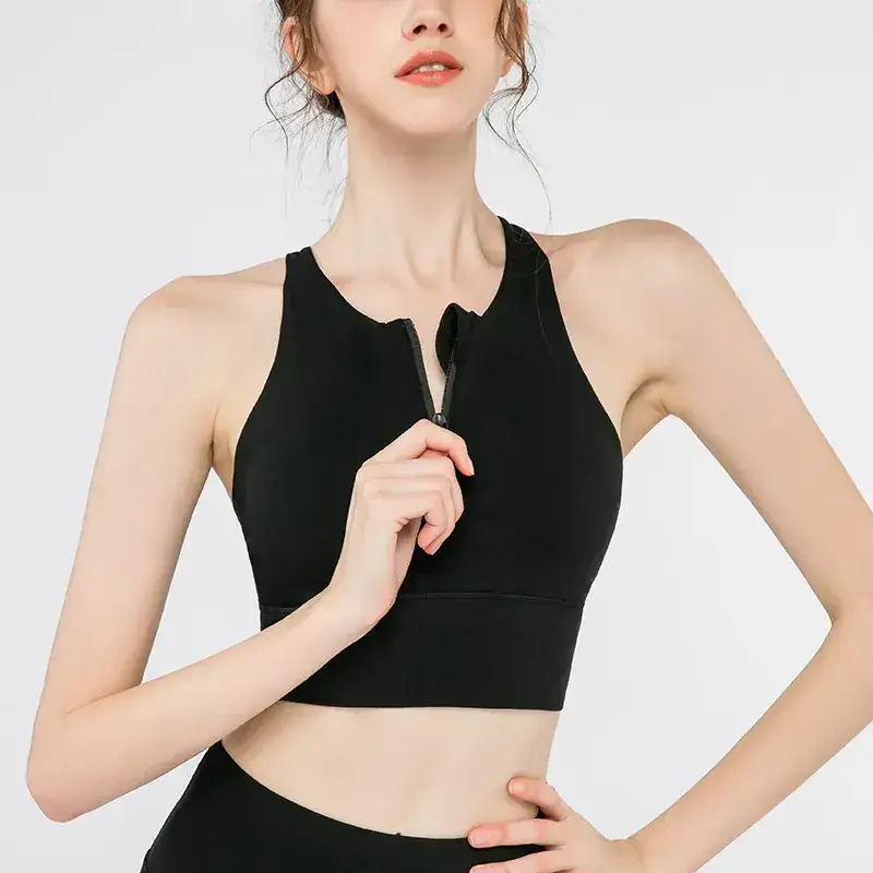 Women's Front Zipper Yoga Bra Underwear Black - Image 8
