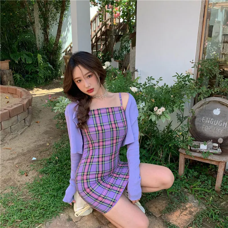 Purple Plaid 2-Piece Dress for Women Spring New Arrival — feature 10