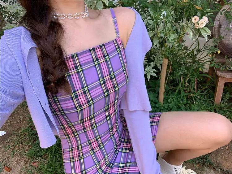Purple Plaid 2-Piece Dress for Women Spring New Arrival — feature 11