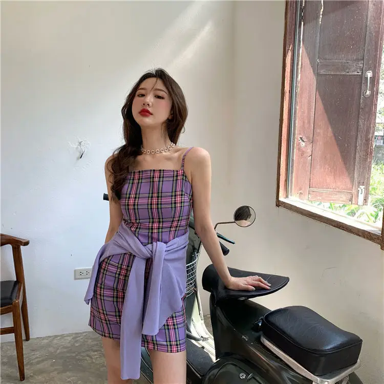 Purple Plaid 2-Piece Dress for Women Spring New Arrival — feature 16