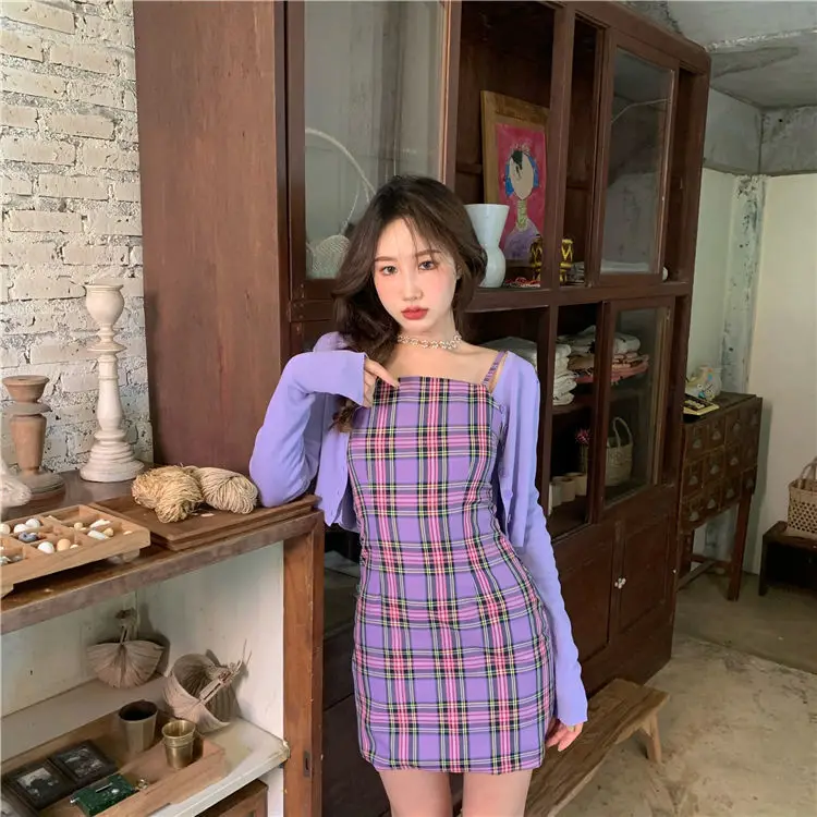 Purple Plaid 2-Piece Dress for Women Spring New Arrival — feature 19