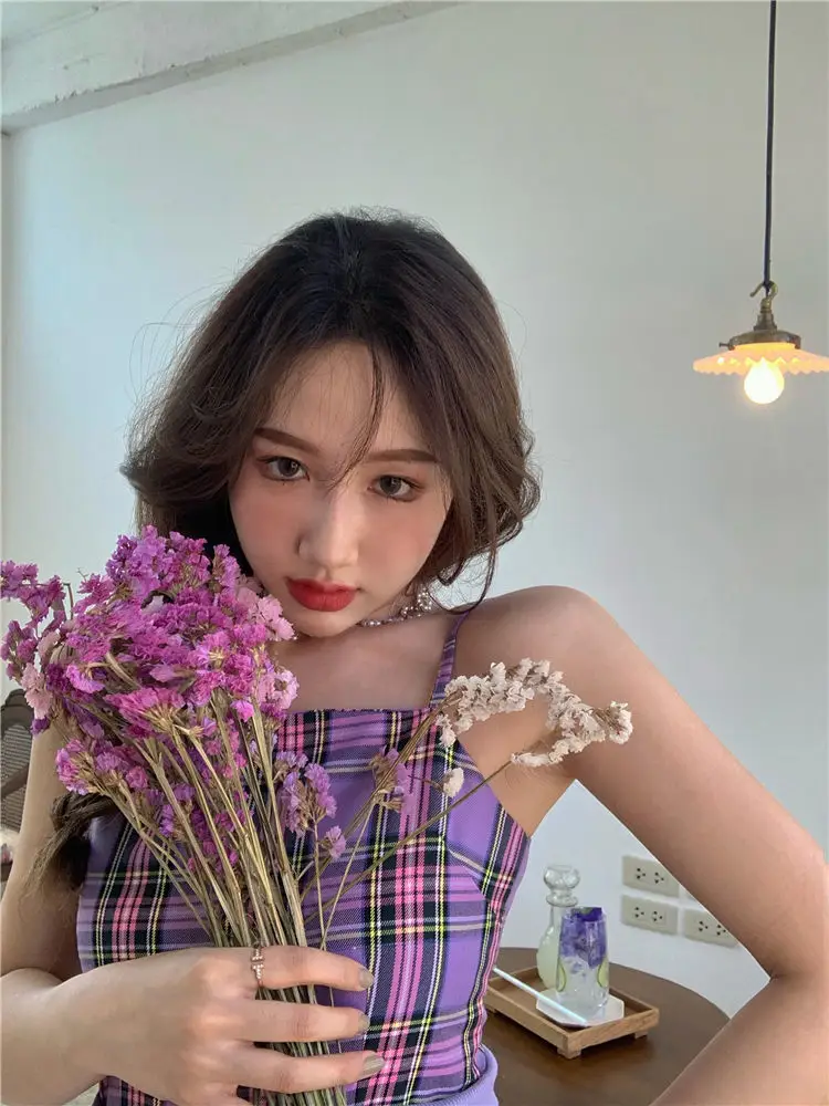 Purple Plaid 2-Piece Dress for Women Spring New Arrival — feature 4