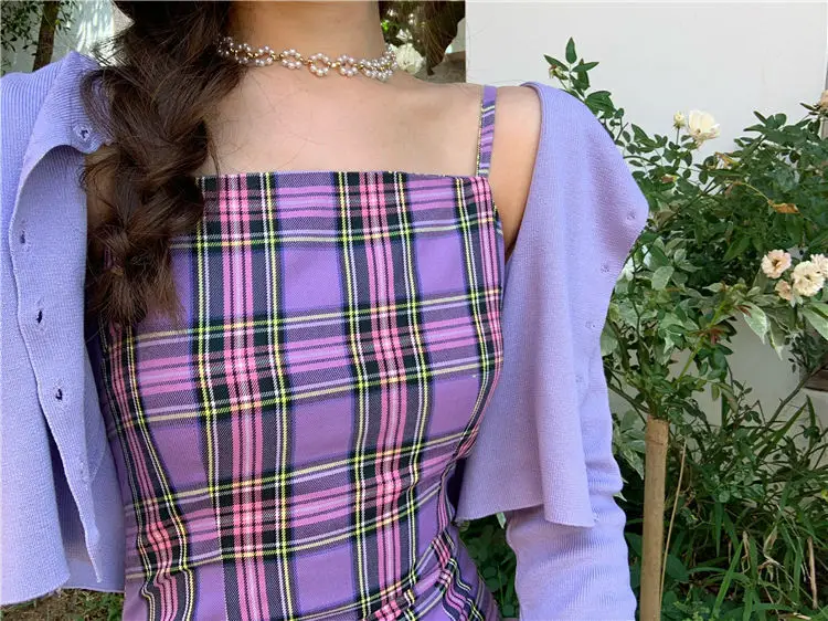 Purple Plaid 2-Piece Dress for Women Spring New Arrival — feature 5