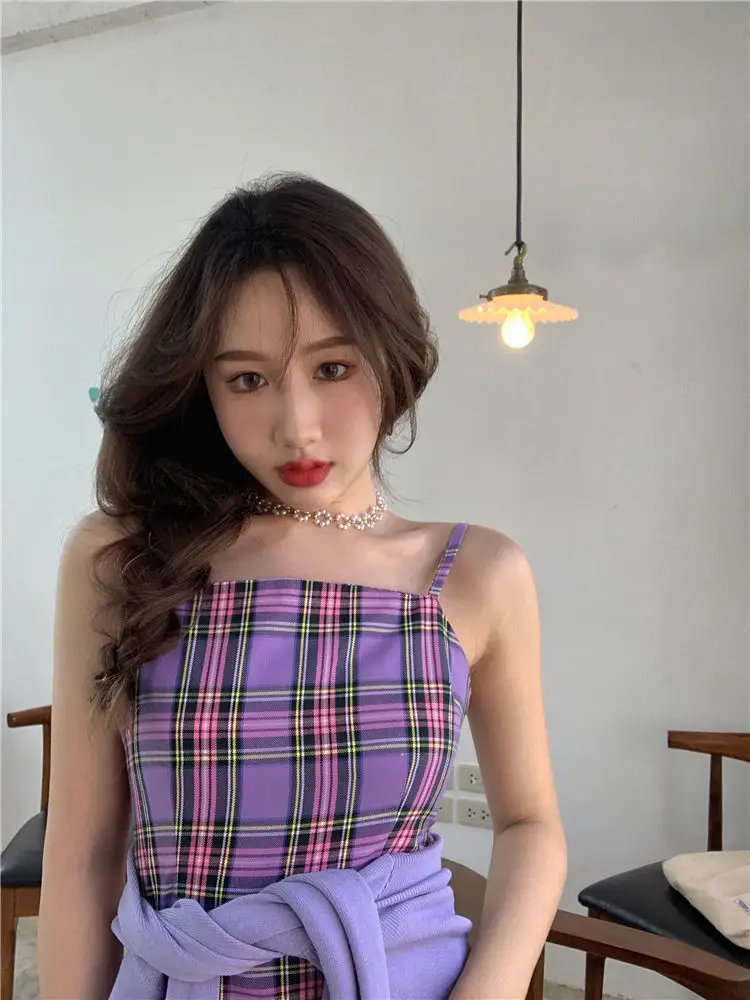 Purple Plaid 2-Piece Dress for Women Spring New Arrival — feature 6