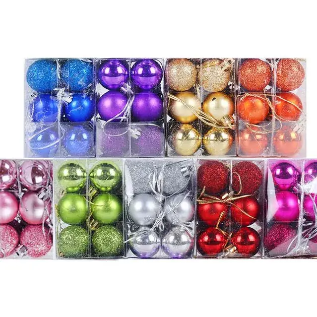 Golden Glitter Christmas Balls 24pcs Mixed Plastic - Image 16