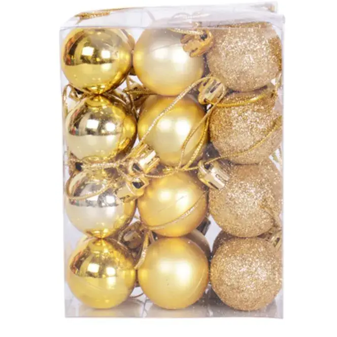Golden Glitter Christmas Balls 24pcs Mixed Plastic - Image 2