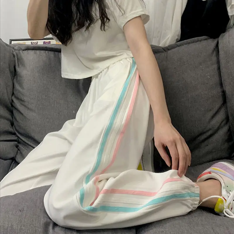 Women's White Striped Loose Toe Sports Pants - Image 4