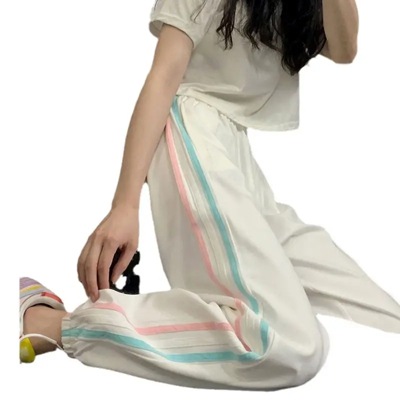 Women's White Striped Loose Toe Sports Pants - Image 7
