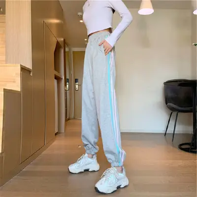 Women's White Striped Loose Toe Sports Pants - Image 2