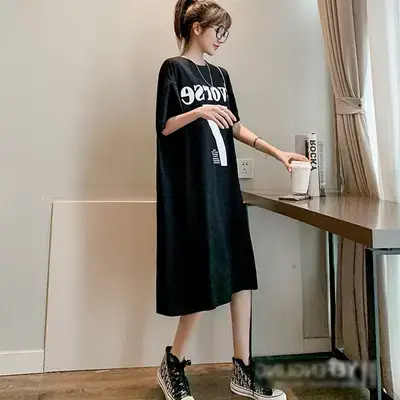 Women Long Sleeve Maternity Dress Black Loose Skirt Large - Image 2
