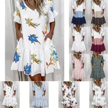 Printed Backless Long Skirt V Neck Strappy Dress — feature 5