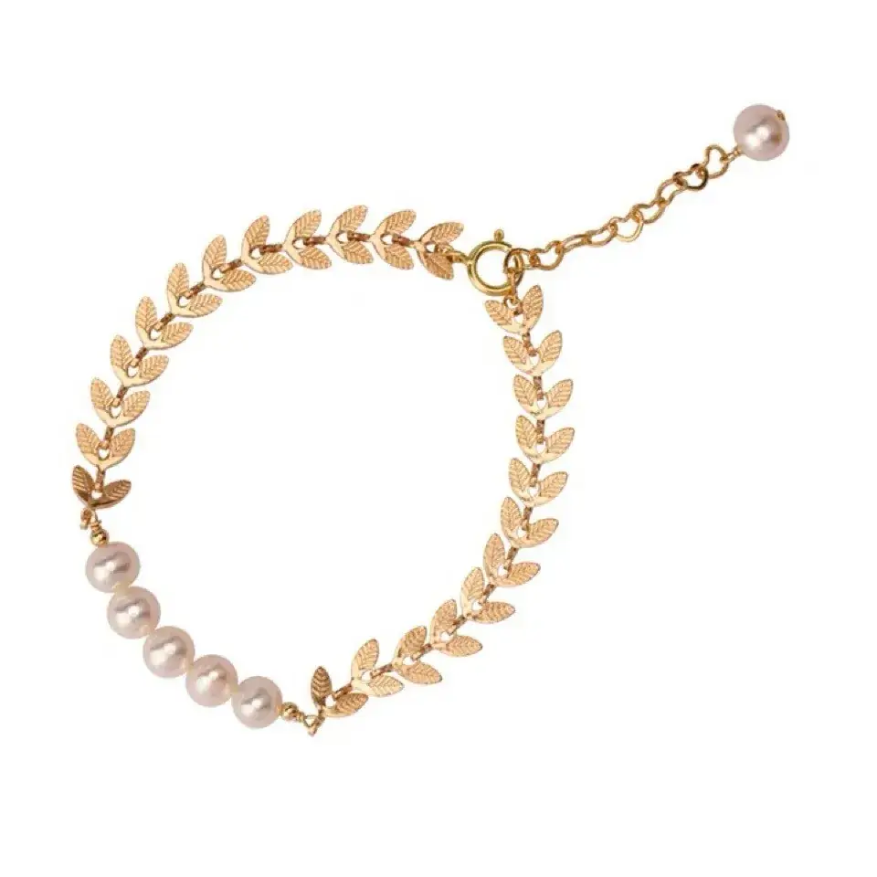 Pearl Leaf Goddess Bracelet Gold Plated All Match - Image 5