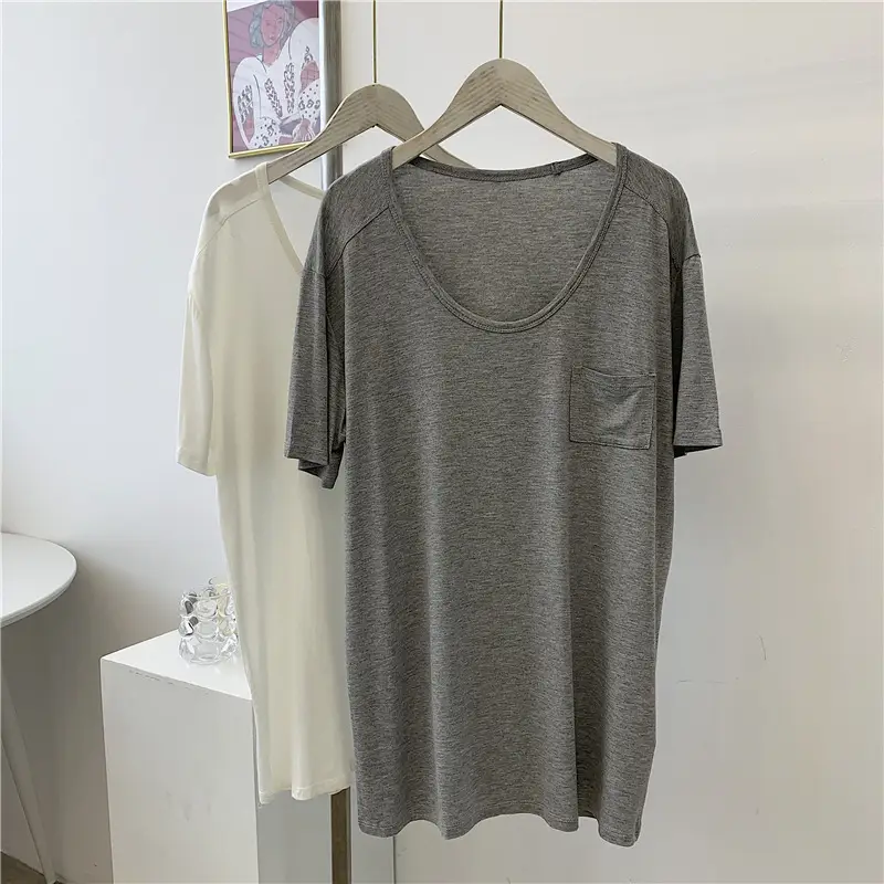 Women's Black Pocket Crew T-Shirt Thin Drapey - Image 2