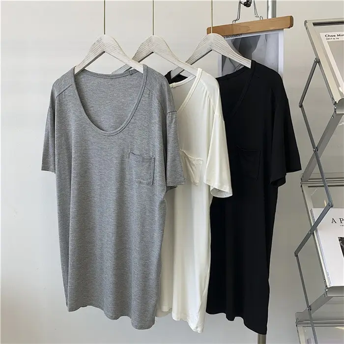 Women's Black Pocket Crew T-Shirt Thin Drapey - Image 4