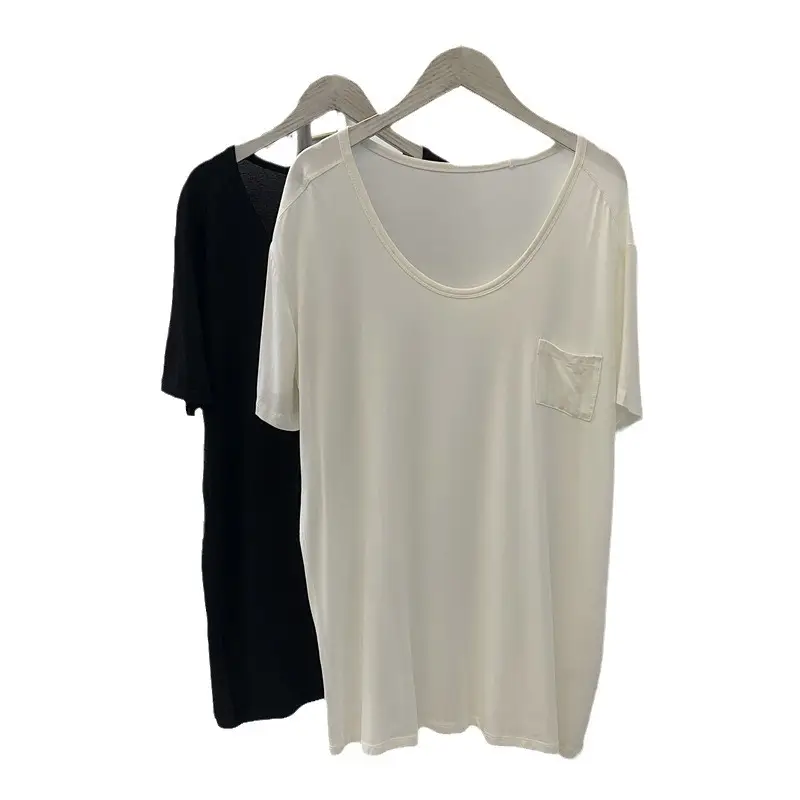 Women's Black Pocket Crew T-Shirt Thin Drapey - Image 5
