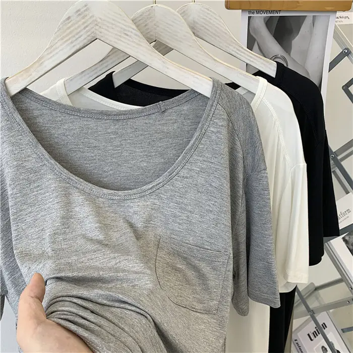 Women's Black Pocket Crew T-Shirt Thin Drapey — feature 10